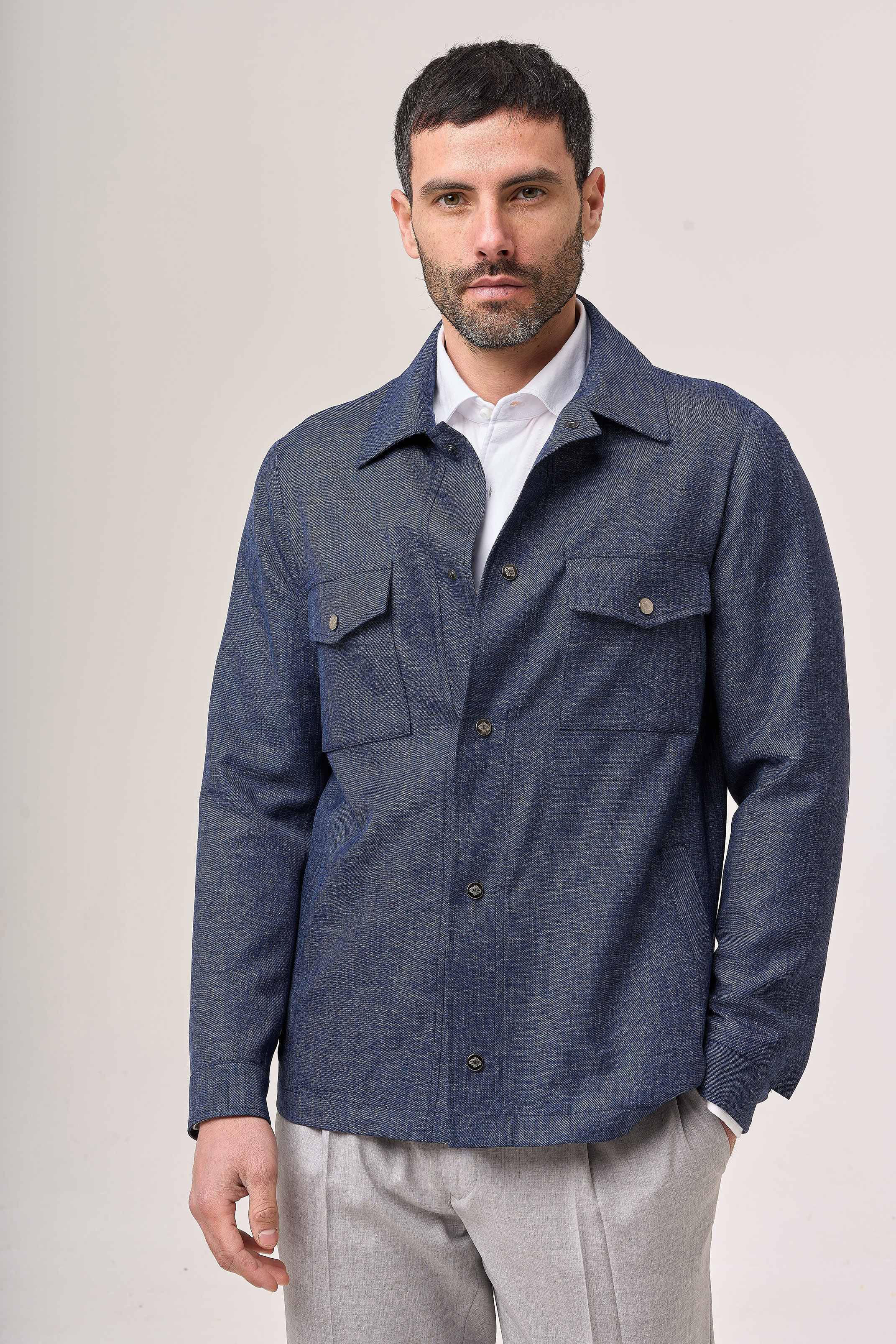 LUIGI BORRELLI コットンジャケット ダブル ネイビー L相当 WOOL 